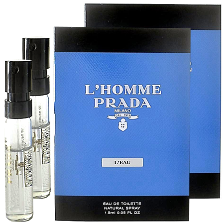 แพ็คคู่ Prada L'Homme Prada L'Eau Eau de Toilette 1.5ml น้ำหอมสุภาพบุรุษอันทันสมัย ที่ผสมผสานความคลาสสิคอย่างแอมเบอร์และดอกไอริส ให้ความรู้สึกปลอดโปร่งและท้าทาย