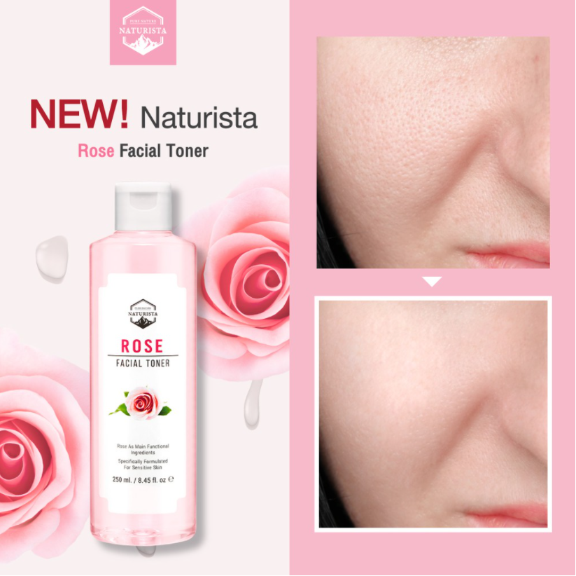 Naturista Rose Facial Toner 250ml โทนเนอร์จากสารสกัดกุหลาบ ช่วยลดอาการระคายเคือง ปรับเซลล์ผิวให้เเข็งเเรง เพิ่มความชุ่มชื่นให้แก่ผิว กระชับรูขุมขน