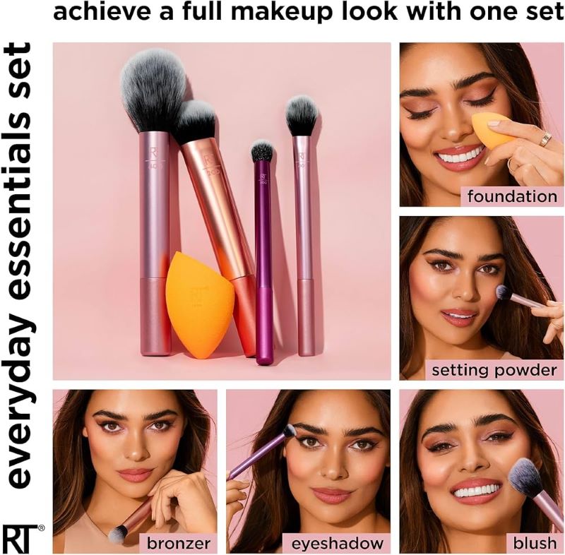 Real Techniques Everyday Essentials Makeup Brush Set 5 Items , แปรง Real Techniques, ฟองน้ำ Real Techniques , แปรงแต่งหน้า , เซทแปรงแต่งหน้า 